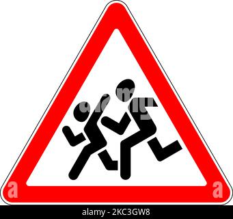 Straßenschild Warnung Kinder auf weißem Hintergrund Stock Vektor