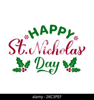 Happy St. Nikolaus Day Kalligraphie Hand Schriftzug isoliert auf weiß. Christlicher Feiertag im Dezember. Vektorvorlage für Typografie Poster, Banner, Fly Stock Vektor