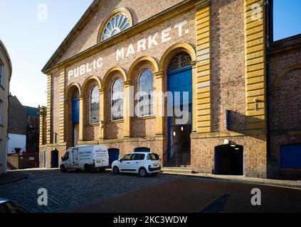 Scarborough's Public Market ein georgianisches Gebäude mit Keller-, Boden- und Zwischengeschoss-Ebenen Stockfoto