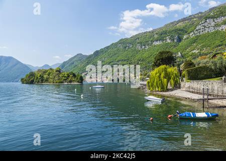 Die Comacina Insel im Comer See Stockfoto