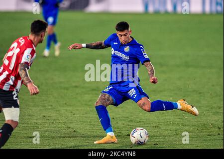 Mathias Olivera beim Spiel der La Liga SmartBank zwischen Getafe CF und Athletic Club im Coliseum Alfonso Perez am 29. November 2020 in Getafe, Spanien. (Foto von Rubén de la Fuente Pérez/NurPhoto) Stockfoto