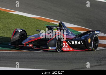 22 ROWLAND Oliver (GBR), Nissan e.Dams, Nissan IM02, Aktion während des offiziellen Vorsaison-Tests der ABB Formel-E-Meisterschaft auf dem Circuit Ricardo Tormo in Valencia am 28. November 29 und 1. Dezember in Spanien. (Foto von Xavier Bonilla/NurPhoto) Stockfoto