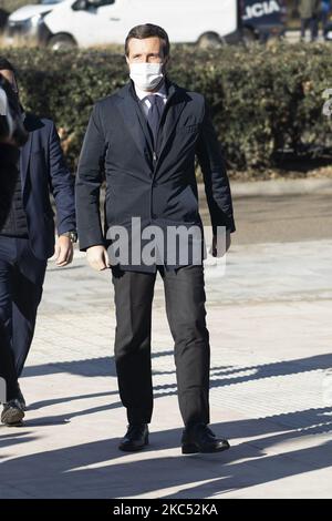 Pablo Casado während des Eröffnungstages im Krankenhaus Nurse Isabel Zendal im Stadtteil Valdebebas während der zweiten Welle der Coronavirus-Pandemie (COVID-19) am 01. Dezember 2020 in Madrid, Spanien. (Foto von Oscar Gonzalez/NurPhoto) Stockfoto