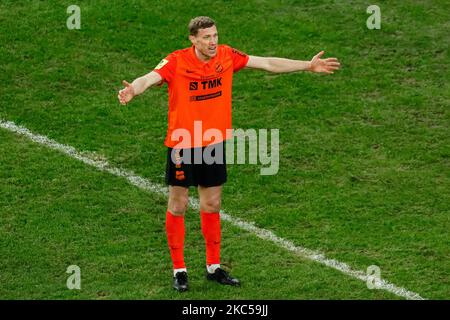 Pavel Pogrebnyak aus Ural reagiert während des Spiels der russischen Premier League zwischen dem FC Zenit Sankt Petersburg und dem FC Ural Jekaterinburg am 5. Dezember 2020 in der Gazprom Arena in Sankt Petersburg, Russland. (Foto von Mike Kireev/NurPhoto) Stockfoto