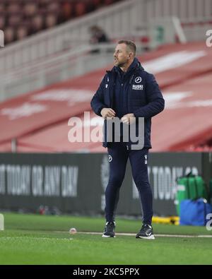 Millwall-Manager Gary Rowett während des Sky Bet Championship-Spiels zwischen Middlesbrough und Millwall im Riverside Stadium, Middlesbrough, am Samstag, den 12.. Dezember 2020. (Foto von Mark Fletcher/MI News/NurPhoto) Stockfoto