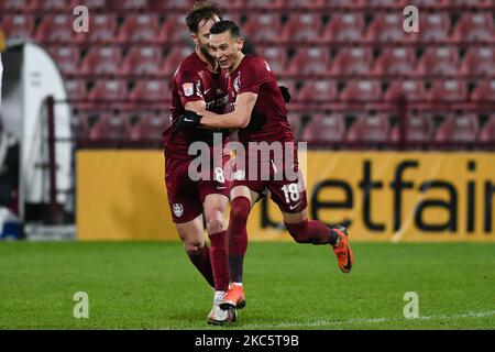 Valentin Costache (rechts) und Damjan Djokovic (links) vom CFR Cluj feiern während der CFR 1907 Cluj / FCSB, rumänische Liga 1, Dr. Constantin Radulescu Stadium, Cluj-Napoca, Rumänien, 13. Dezember 2020 (Foto: Flaviu Buboi/NurPhoto) Stockfoto