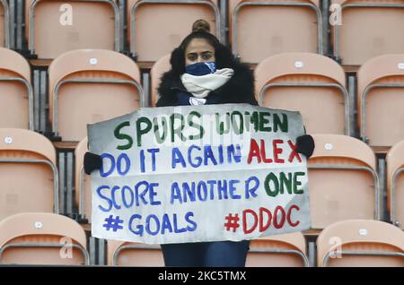 Tottenham Hotspur Fan während der Barclays FA Women's Super League zwischen Tottenham Hotspur und Aston Villa Women am 13.. Dezember 2020 im Hive Stadium, Edgware, Großbritannien (Foto by Action Foto Sport/NurPhoto) Stockfoto