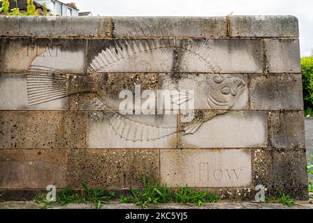 Steinschnitzereien „See Wall“ in Morecambe, Lancashire, Großbritannien Stockfoto