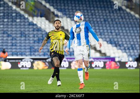 Lewis O'Brien von Huddersfield Town während des Sky Bet Championship-Spiels zwischen Huddersfield Town und Watford im John Smith's Stadium, Huddersfield am Samstag, den 19.. Dezember 2020. (Foto von Pat Scaasi/MI News/NurPhoto) Stockfoto