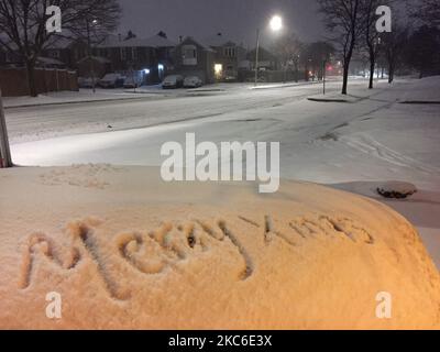 Der Großraum Toronto wurde am 24. Dezember 2020 bei einem Schneesturm in Toronto, Ontario, Kanada, mit 15-20 Zentimetern Schnee bedeckt. Die Bewohner werden zu einem weißen Weihnachtsfest aufwachen. (Foto von Creative Touch Imaging Ltd./NurPhoto) Stockfoto