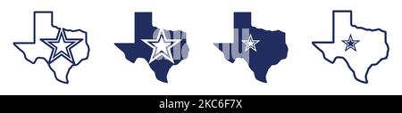 Texas Shape Silluet. Texas Logo-Vektor. Dallas Star Vector Symbole Design-Vorlage. Stock Vektor