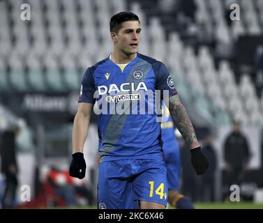 Kevin Bonifazi von Udinese Calcio in Aktion während des Serie-A-Spiels zwischen Juventus und Udinese Calcio im Allianz-Stadion am 03. Januar 2021 in Turin, Italien. (Foto von Giuseppe Cottini/NurPhoto) Stockfoto