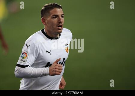 Manu Vallejo aus Valencia in Aktion beim La Liga Santander Spiel zwischen CF Valencia und Cadiz CF im Estadio Mestalla am 4. Januar 2021 in Valencia, Spanien. (Foto von Jose Breton/Pics Action/NurPhoto) Stockfoto