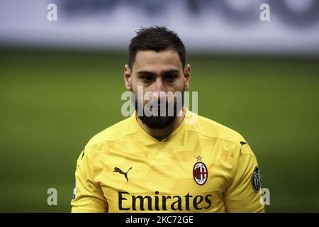 Der Mailänder Torwart Gianluigi Donnarumma (99) blickt während des Fußballspiels Nr. 16 DER Serie A MAILAND - JUVENTUS am 06. Januar 2021 im Stadio Giuseppe Meazza in Mailand, Lombardei, Italien, auf. Endergebnis: Milan-Juventus 1-3. (Foto von Matteo Bottanelli/NurPhoto) Stockfoto