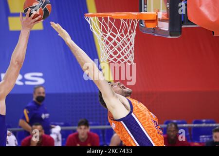 Mike Tobey während des Spiels zwischen dem FC Barcelona und Valencia Basket, das der Woche 18 der Euroleague entspricht, spielte am 07.. Januar 2021 im Palau Blaugrana in Barcelona, Spanien. -- (Foto von Urbanandsport/NurPhoto) Stockfoto