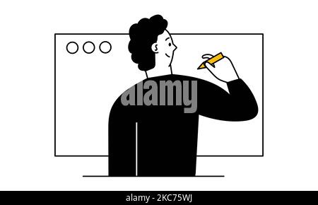Mann schreiben Geschäftsstrategie und Geschäftsmann Arbeit Vektor Illustration Konzept. Management-Plan und Erfolg Job schriftlich. Zeichentrickfilm Charakter Zeichnung mit Stock Vektor