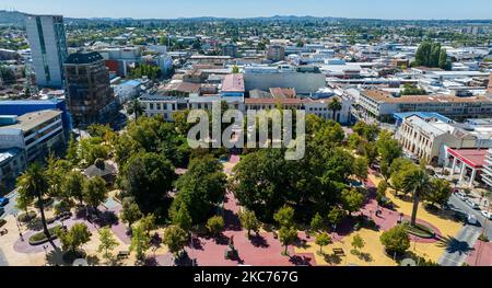 Luftaufnahme mit Drohne der Innenstadt von Los Angeles in chile Stockfoto