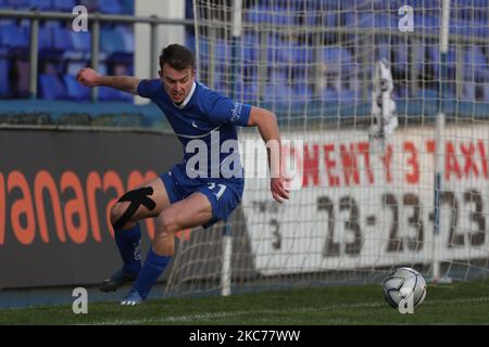 Beim Vanarama National League-Spiel zwischen Hartlepool United und Wealdstone im Victoria Park, Hartlepool, am Samstag, dem 9.. Januar 2021, scheitert die Rhys Oates von Hartlepool United einfach daran, den Ball ins Netz zu bringen. (Foto von Mark Fletcher/MI News/NurPhoto) Stockfoto