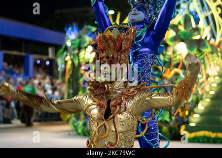 Desfile da escola de Samba Unidos da Tijuca no Carnaval do Rio de Janeiro 2022, realisado no Sambódromo da Marquês de Sapucaí, no Rio de Janeiro/RJ. Stockfoto