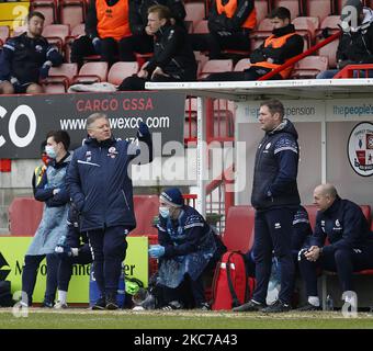 John Yems Manager von Crawley Town während der dritten Runde des FA Cup zwischen Crawley Town und Leeds United am 10.. Januar 2021 im People's Pension Stadium in Crawley, Großbritannien (Foto by Action Foto Sport/NurPhoto) Stockfoto