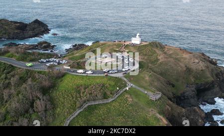 Eine Luftaufnahme des Tacking Point Lighthouse in Port Macquarie, NSW, Australien Stockfoto