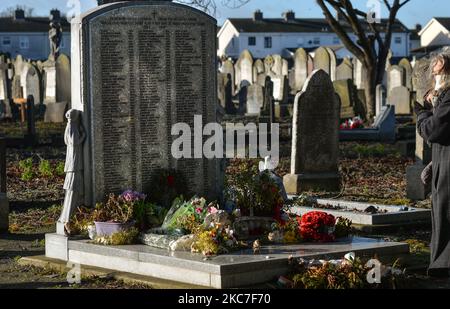 Ein Blick auf das Denkmal für mehr als 200 Kinder aus dem Bethany Mutter- und Kinderheim auf dem Friedhof Mount Jerome in Harold's Cross, Dublin. Taoiseach Micheal Martin (irischer Premierminister) hat gestern Abend eine wegweisende Entschuldigung an die Überlebenden von Mutter- und Babyhäusern abgegeben. Vor zwei Tagen wurde in Irland der lang erwartete Abschlussbericht der Untersuchungskommission für Mutter- und Babyhäuser veröffentlicht. Sie bestätigte, dass in den 18 untersuchten Häusern etwa 9.000 Kinder (zwischen 1922 und 1998) starben, etwa 15 % aller Kinder, die in den Institutionen waren. Am Donnerstag, den 14. Januar 2021, in Du Stockfoto