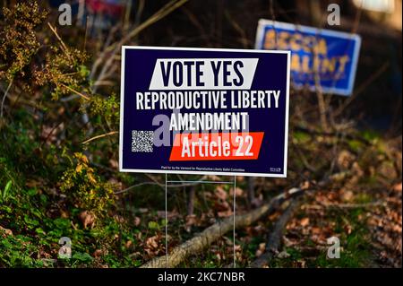 Demonstranten in Vermont für eine Änderung der reproduktiven Rechte an der Verfassung des Staates Vermont, Montpelier, Vermont, Neuengland, USA. Stockfoto