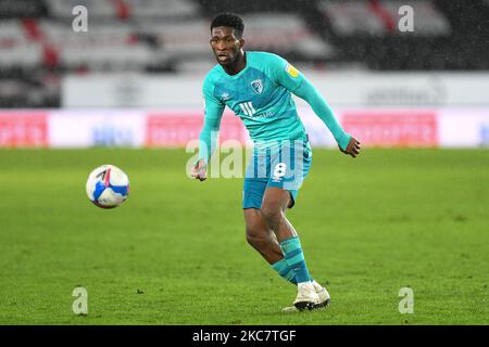 Jefferson Lerma vom AFC Bournemouth in Aktion während des Sky Bet Championship-Spiels zwischen Derby County und Bournemouth im Pride Park, Derby am Dienstag, den 19.. Januar 2021. (Foto von Jon Hobley/MI News/NurPhoto) Stockfoto