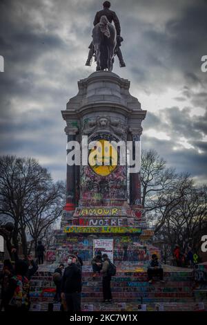 Marcus David Peters Denkmal steht als Gemeindezentrum und Treffpunkt für Proteste in Washington DC, USA, am 18. Januar 2021. (Foto von Shay Horse/NurPhoto) Stockfoto