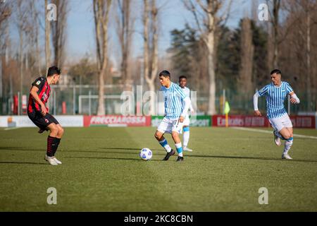 Jaume Cuellar Mendoza von SPAL beim Primavera 1 Tim-Spiel zwischen AC Mailand U19 und SPAL U19 im Centro Sportivo Vismara am 30. Januar 2021 in Mailand, Italien (Foto: Alessandro Bremec/NurPhoto) Stockfoto