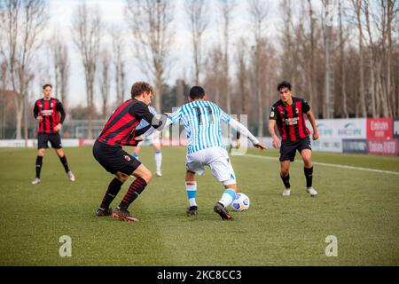 Jaume Cuellar Mendoza von SPAL beim Primavera 1 Tim-Spiel zwischen AC Mailand U19 und SPAL U19 im Centro Sportivo Vismara am 30. Januar 2021 in Mailand, Italien (Foto: Alessandro Bremec/NurPhoto) Stockfoto