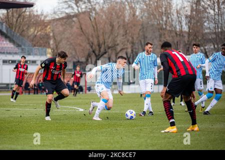 Das Primavera 1 Tim-Spiel zwischen AC Milan U19 und SPAL U19 im Centro Sportivo Vismara am 30. Januar 2021 in Mailand, Italien (Foto: Alessandro Bremec/NurPhoto) Stockfoto