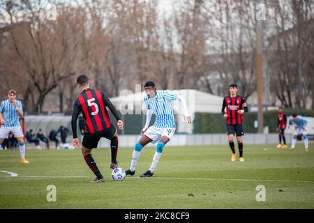 Christopher Attys von SPAL beim Primavera 1 Tim-Spiel zwischen AC Mailand U19 und SPAL U19 im Centro Sportivo Vismara am 30. Januar 2021 in Mailand, Italien (Foto: Alessandro Bremec/NurPhoto) Stockfoto