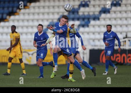 HARTLEPOOL, ENGLAND. JAN 30. Mark Shelton von Hartlepool United beim Vanarama National League-Spiel zwischen Hartlepool United und Sutton United am 30.. Januar 2021 in Victoria Park, Hartlepool, England. (Foto von Mark Fletcher/MI News/NurPhoto) Stockfoto