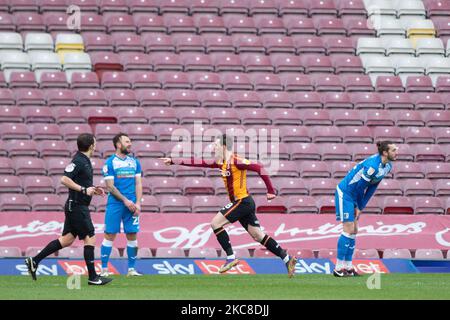 Callum Cooke von Bradford City erzielt am 30.. Januar 2021 im utilita Energy Stadium, Bradford, England, das zweite Tor seines Teams beim Spiel Sky Bet League 2 zwischen Bradford City und Barrow. (Foto von Pat Scaasi/MI News/NurPhoto) Stockfoto