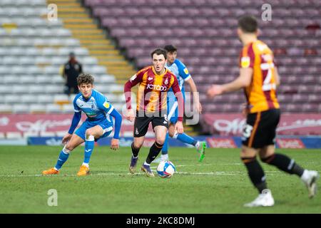 Callum Cooke von Bradford City während des Sky Bet League 2-Spiels zwischen Bradford City und Barrow am 30.. Januar 2021 im utilita Energy Stadium, Bradford, England. (Foto von Pat Scaasi/MI News/NurPhoto) Stockfoto