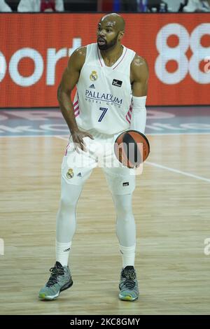 Alex Tyus von Real Madrid Gesten während des Liga ACB Basketballspiels zwischen Real Madrid und Herbalife Gran Canaria am 31. Januar 2021 im WiZink Center Stadion in Madrid, Spanien. (Foto von Oscar Gonzalez/NurPhoto) Stockfoto