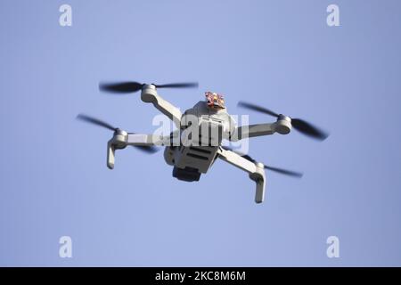 Die Drohne DJI Mavic Mini 2 wird am 31. Januar 2021 in Krakau, Polen, in der Luft gesehen. (Foto von Beata Zawrzel/NurPhoto) Stockfoto