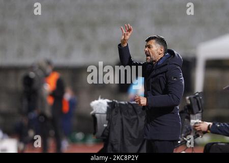 Futebol Clube do Porto Trainer Sergio Conceio Reaktion während des Spiels für die Liga NOS zwischen Belenenses SAD und FC Porto, bei Estdio Nacional, Lisboa, Portugal, 04, Februar 2021 (Foto von JoÃ£o Rico/NurPhoto) Stockfoto