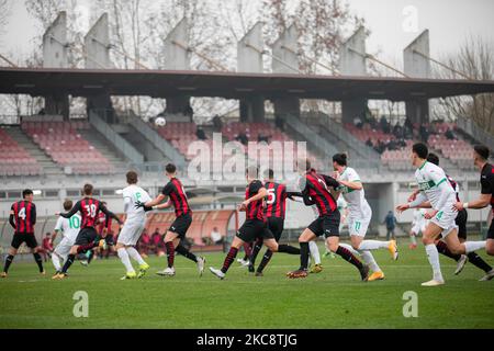 Riad Tahar vom AC Mailand beim Primavera 1 Tim-Spiel zwischen AC Milan U19 und US Sassuolo U19 im Centro Sportivo Vismara am 06. Februar 2021 in Mailand, Italien. (Foto von Alessandro Bremec/NurPhoto) Stockfoto