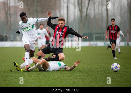 Luca Stanga vom AC Mailand beim Tim-Spiel Primavera 1 zwischen AC Mailand U19 und US Sassuolo U19 am 06. Februar 2021 im Centro Sportivo Vismara in Mailand, Italien. (Foto von Alessandro Bremec/NurPhoto) Stockfoto