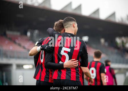 Riad Tahar vom AC Mailand beim Primavera 1 Tim-Spiel zwischen AC Milan U19 und US Sassuolo U19 im Centro Sportivo Vismara am 06. Februar 2021 in Mailand, Italien. (Foto von Alessandro Bremec/NurPhoto) Stockfoto