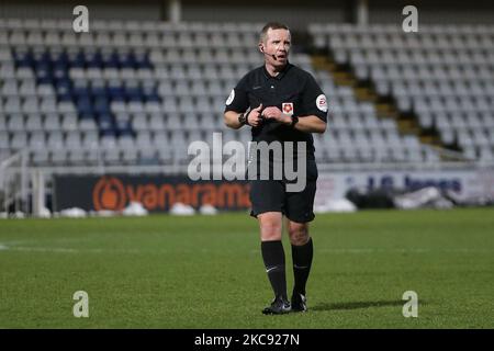 Schiedsrichter Steven Copeland während des Spiels der Vanarama National League zwischen Hartlepool United und Solihull Moors im Victoria Park, Hartlepool, am Dienstag, den 9.. Februar 2021. (Foto von Mark Fletcher/MI News/NurPhoto) Stockfoto