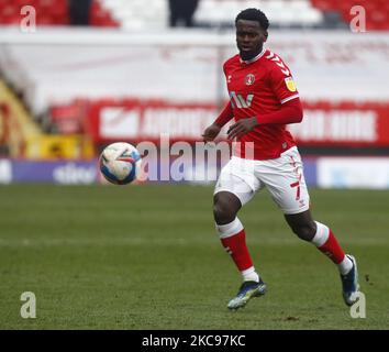 Charlton Athletic's Diallang Jaiyesimi während der Sky Bet League One zwischen Charlton Athletic und Gillinghamat the Valley, Woolwich, England am 13.. Februar 2021. (Foto von Action Foto Sport/NurPhoto) Stockfoto