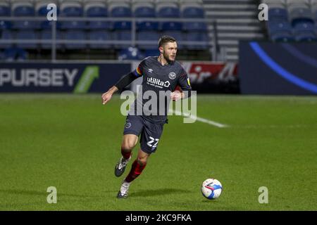 Brentfords Kapitän Henrik Dalsgaard während des Sky Bet Championship-Spiels zwischen den Queens Park Rangers und Brentford am Mittwoch, 17.. Februar 2021, im Loftus Road Stadium in London. (Foto von Ian Randall/MI News/NurPhoto) Stockfoto