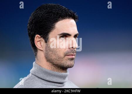 Mikel Arteta Manager von Arsenal FC während der UEFA Europa League-Runde des Spiels 32 Leg 1 zwischen SL Benfica und Arsenal FC am 18. Februar 2021 im Stadio Olimpico, Rom, Italien. (Foto von Giuseppe Maffia/NurPhoto) Stockfoto