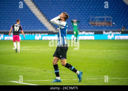 Alvaro Vadillo während des Spiels zwischen RCD Espanyol und CE Sabadell FC, entsprechend der Woche 26 der Liga Smartbank, spielte am 20.. Februar 2021 im RCDE Stadium in Barcelona, Spanien. -- (Foto von Urbanandsport/NurPhoto) Stockfoto