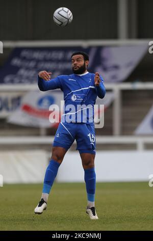 Ryan Johnson von Hartlepool United in Aktion während des Vanarama National League-Spiels zwischen Hartlepool United und Yeovil Town im Victoria Park, Hartlepool am Samstag, 20.. Februar 2021. (Foto von Mark Fletcher/MI News/NurPhoto) Stockfoto