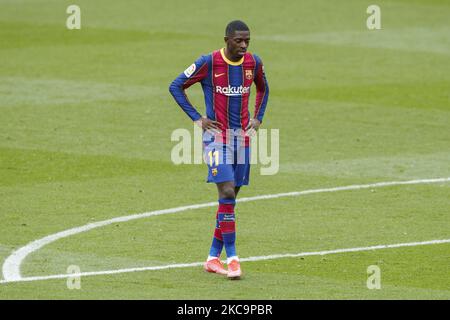 11 Ousmane Dembele vom FC Barcelona während des spanischen La Liga-Spiels zwischen FC Barcelona und Cadaz CF am 21. Februar 2021 in Barcelona, Spanien. (Foto von Xavier Bonilla/NurPhoto) Stockfoto