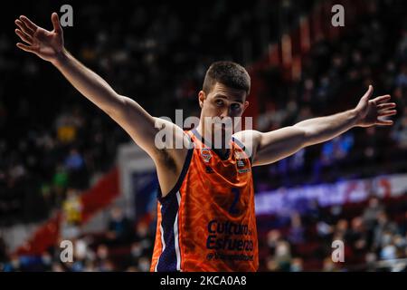 Vanja Marinkovic aus Valencia während des EuroLeague-Basketballspiels zwischen Zenit St. Petersburg und Valencia Basket am 25. Februar 2021 in der Sibur Arena in Sankt Petersburg, Russland. (Foto von Mike Kireev/NurPhoto) Stockfoto